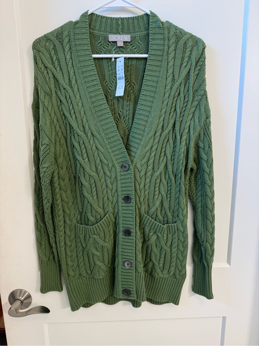 J. Crew Green Cable Knit Cotton Button Cardigan NWT Small